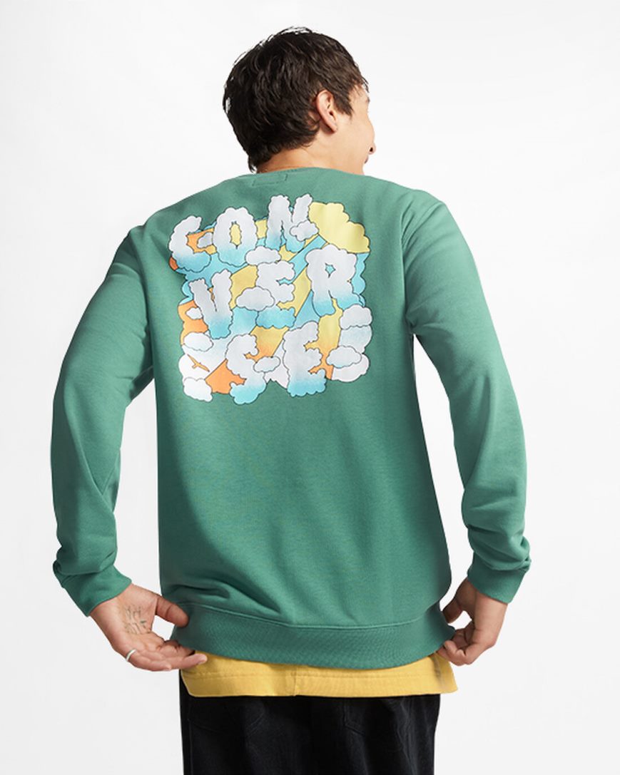 Pánské Mikiny Converse Cloud Grafická Long Sleeve Crew Zelene | CZ ANTY76